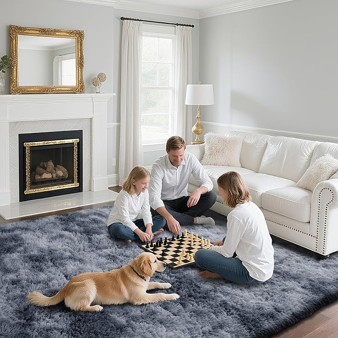 Fluffy Rug Shaggy Area Rug, Mottling Dark Grey 9x12 Area Rugs - Image 4
