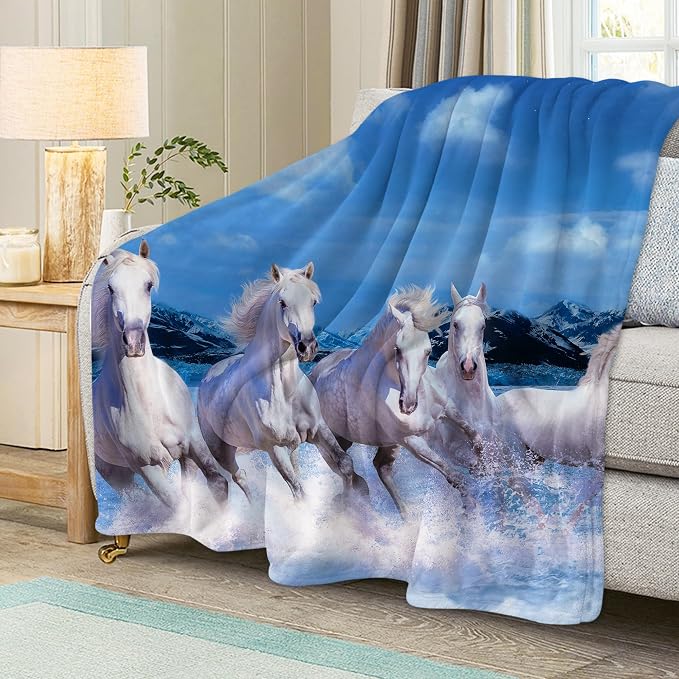 Prancing White Horses Throw Blanket - Image 5