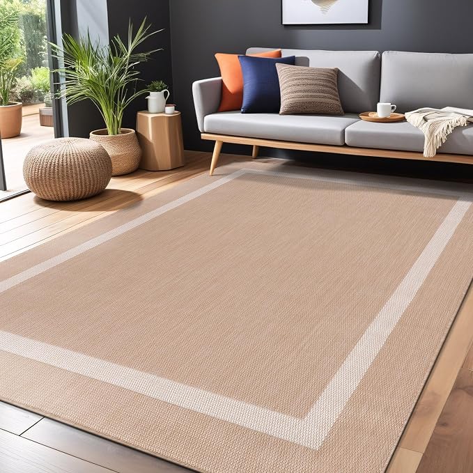 Bordered Outdoor Rug 9x12 Washable Outside Carpet - Image 4
