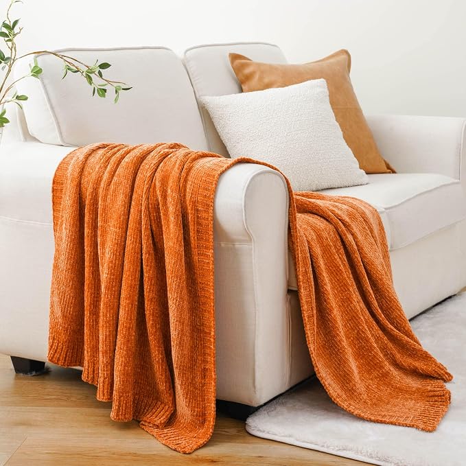 BATTILO HOME Orange Chenille Throw Blanket - Image 7