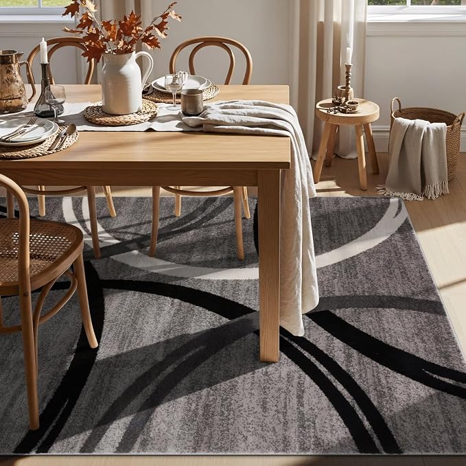 Rugshop Wavy Circles Design Area Rug, Fade-Resistant Carpet - Image 9