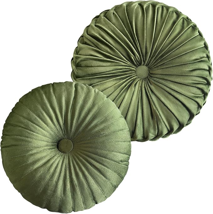 2 Pcs Round Throw Pillows Pleated Velvet Pumpkin Round Pillows Floor Cushion by Teieas
