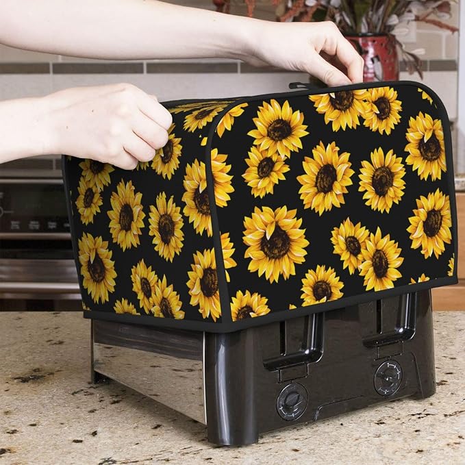 Sunflower Stylish Black 4 Slice Toaster Cover, Waterproof Toaster Dust Cover - Image 2