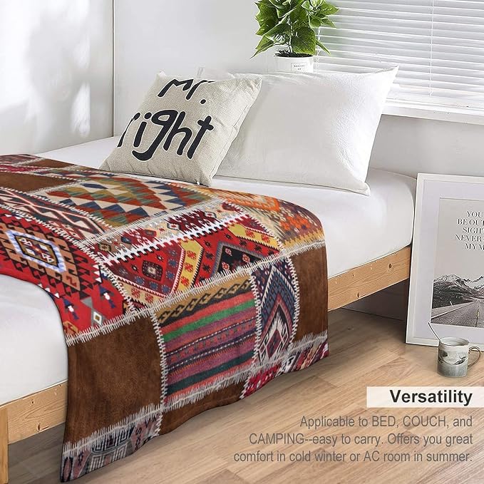 Southwest Aztec Throw Blanket, Native Bohemian Retro Patchwork Traditional - Image 5