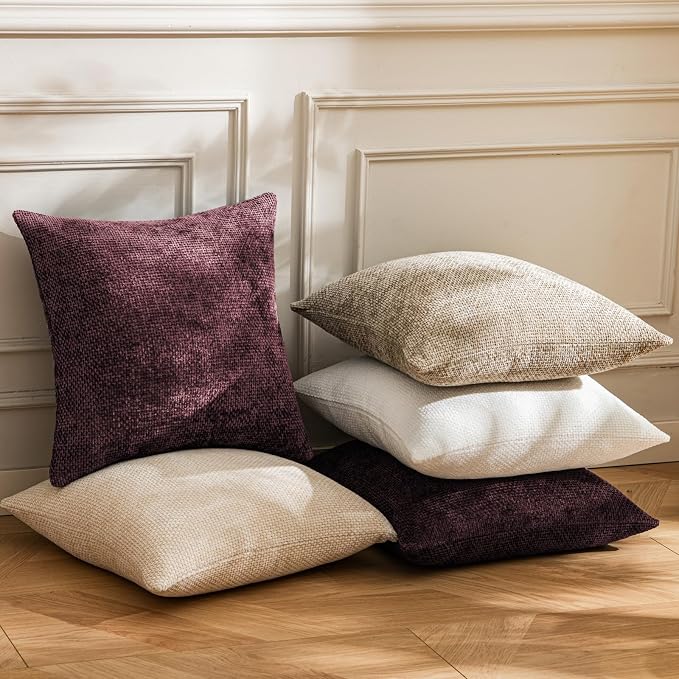 a moment Christmas Wine Red Chenille Throw Pillow Covers 20x20 Inch Pack of 2 - Image 5