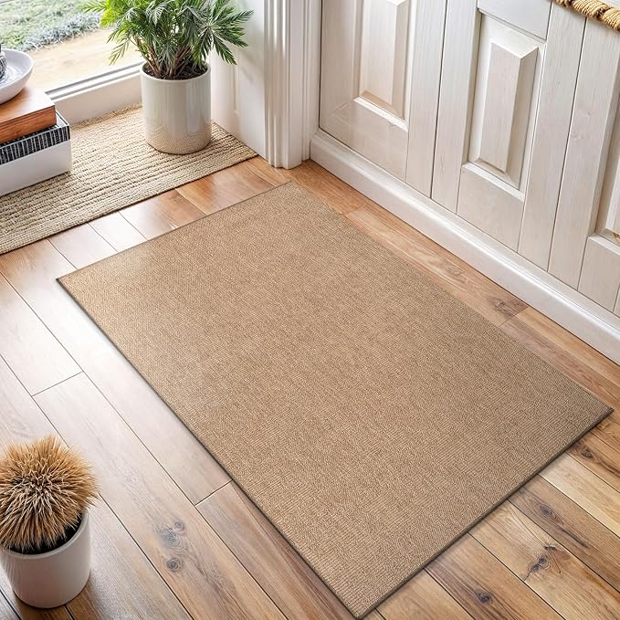 Washable Easy Jute Rug 2x3, Indoor Outdoor Doormat Natural Color Farmhouse Area - Image 2