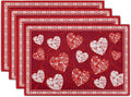 Giwawa Love Heart Placemats Set of 4, Valentines Day Red White Hearts Print by Giwawa