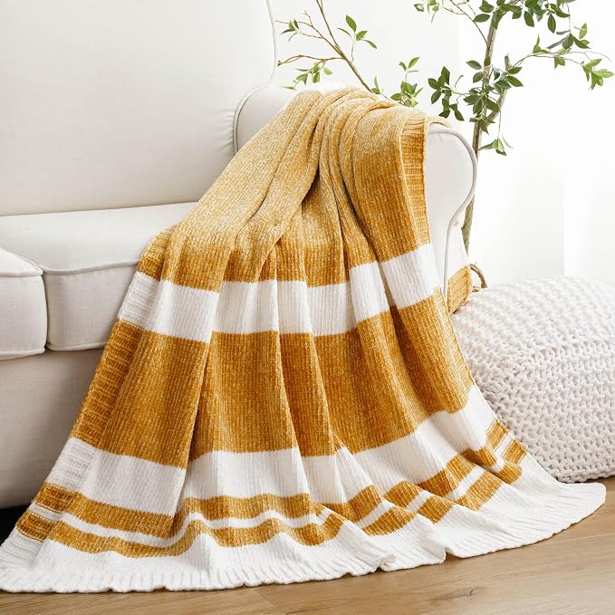 BATTILO HOME Mustard Yellow Throw Blanket by BATTILOHOME
