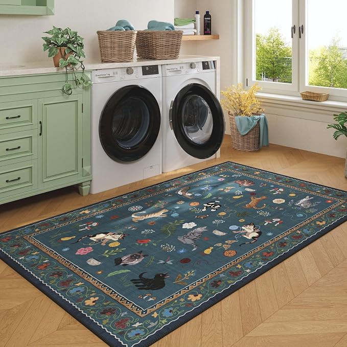 Rugcomf Bedroom Rug 3x5 Rug Washable Area Rug Non Slip Low Pile Boho Floral - Image 3