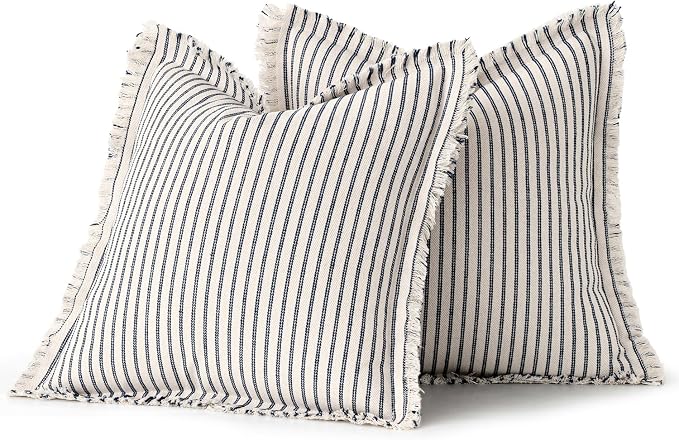 MIULEE Pack of 2 Navy Blue Pillow Covers 18x18 Inch Striped Farmhouse Couch - Image 6