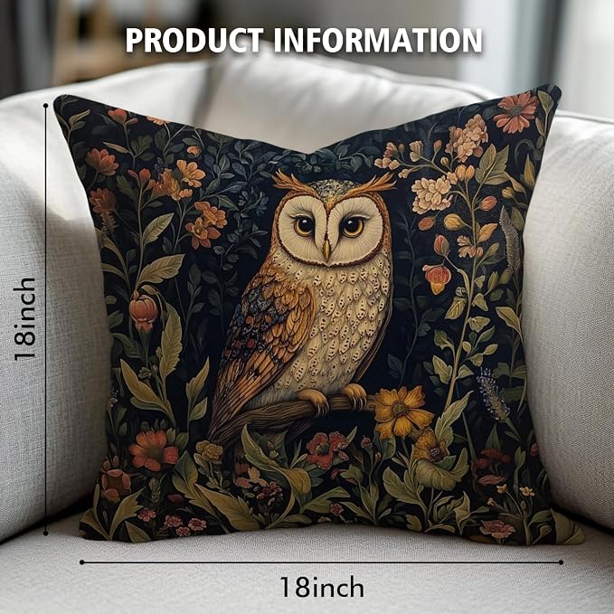 YOU FOUND ME William Morris Abstract Vintage Floral Velvet Owl Design Throw - Image 3