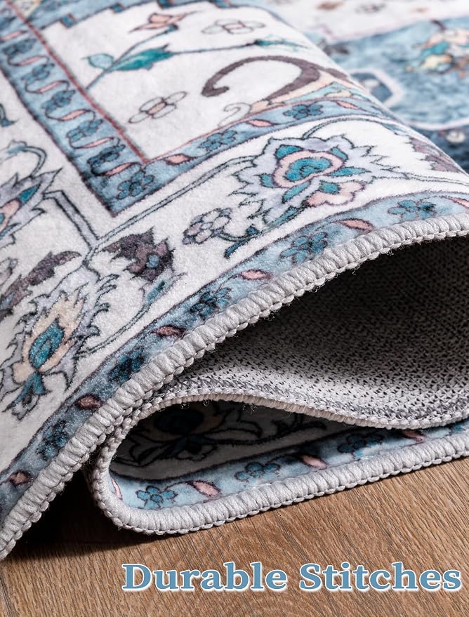 SERISSA Boho Washable Runner Rug, 2x5 Rug Non-Slip Vintage Blue Hallway Kitchen - Image 9