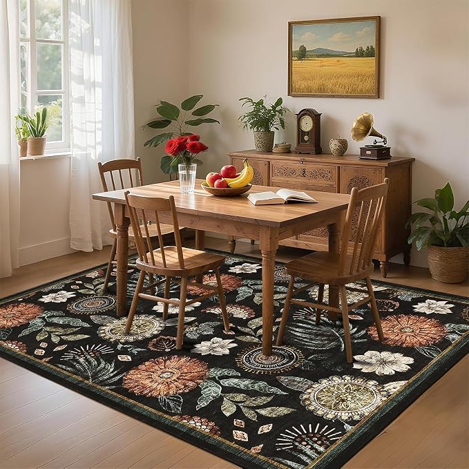 GarveeHome 4x6 Floral Washable Area Rug: Large Living Room Area Rug - Image 3