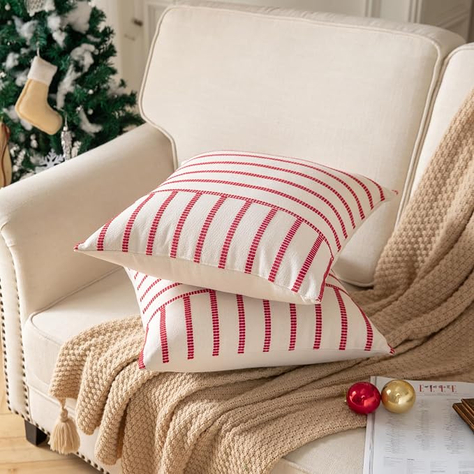 Caflife Boho Christmas Pillow Covers 18x18 Set of 2, Soft Farmhouse Decorative - Image 2