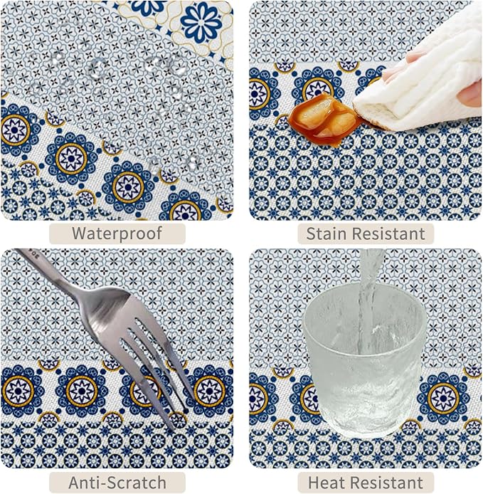 70x140inches Boho Rectangle Tablecloth Blue Floral Printed Bohemian Table Cloth - Image 4
