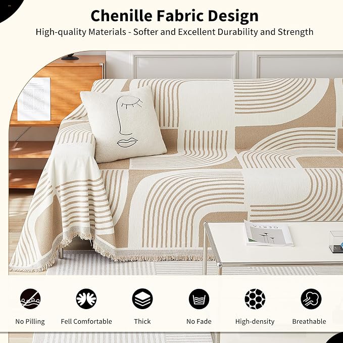 Boho Chenille Couch Cover with Tassels, Bohemian Sofa Cover - Image 3