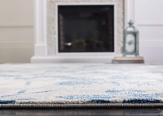 SAFAVIEH Evoke Collection 6'7" Round Grey/Light Blue EVK236J Floral - Image 5