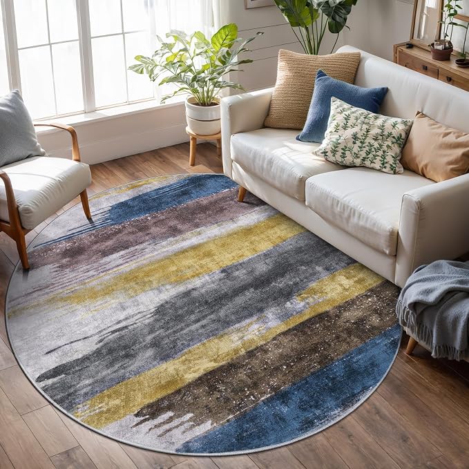 Ciicool 4ft Round Washable Rug, Modern Abstract Circle Rugs, Non-Slip Thin - Image 3