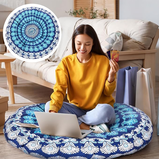 35" Large Mandala Floor Cushion Round Meditation Floor Pillow Cushion by Funnymoom