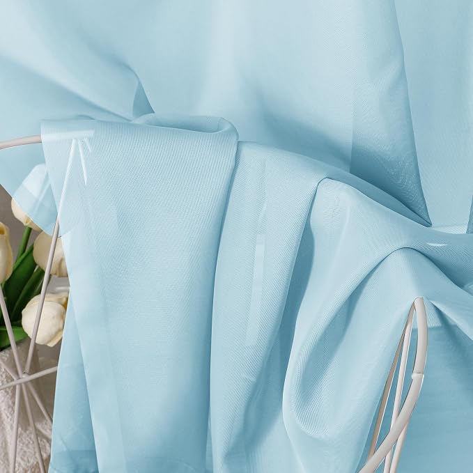 OVZME Sky Blue Sheer Curtains 84 Inches Long 2 Panels - Image 3