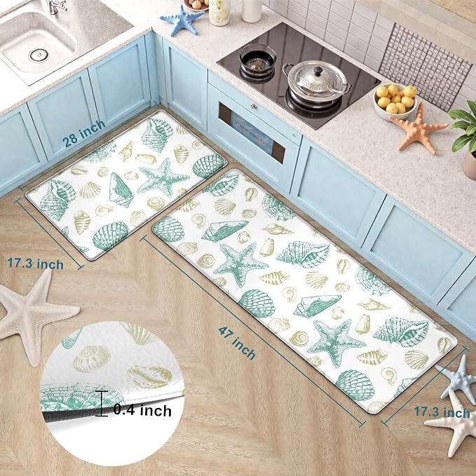 Kitchen Mats for Floor Cushioned Anti Fatigue Sets of 2 Beach Theme Kitchen - Image 2