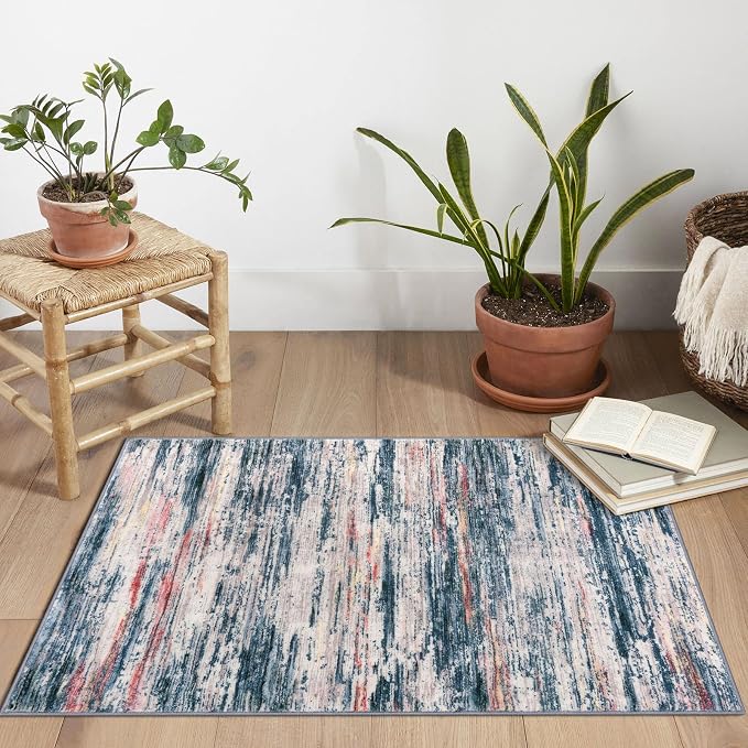 2x3 Modern Abstract Rug for Entryway, Teal Blue Peach Gray Multi Super Soft - Image 2