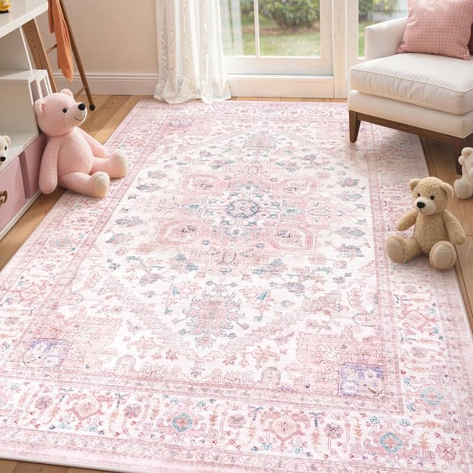 LIVEBOX Pink Washable Area Rug 5x7 by LIVEBOX