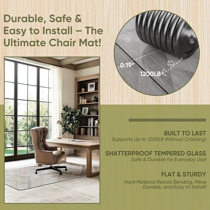 Office Chair Mat for Carpet & Hardwood, Upgraded 45" x 60" Tempered Glass Chair - Image 3