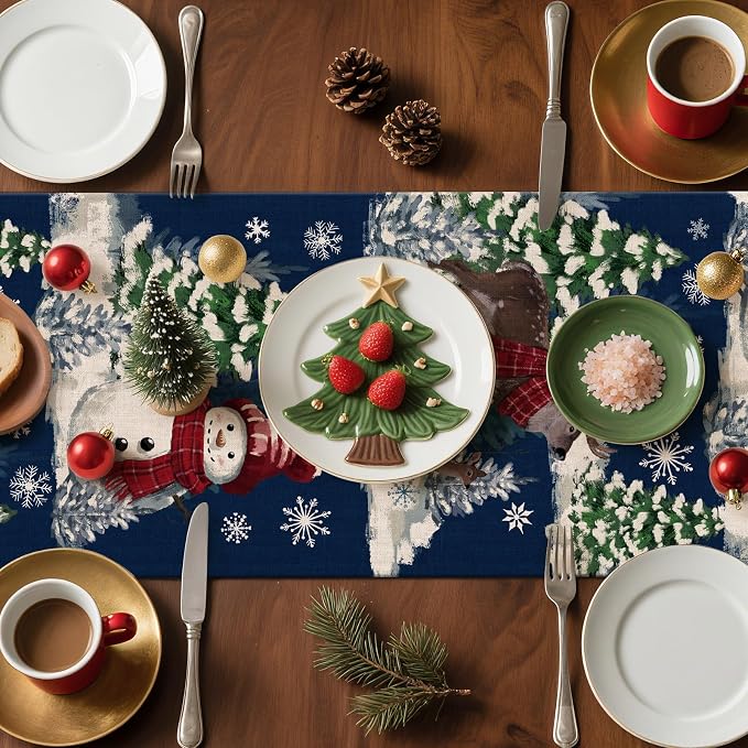 Artscope Reindeer Snowman Christmas Tree Table Runner, Xmas Winter Snowflakes - Image 7