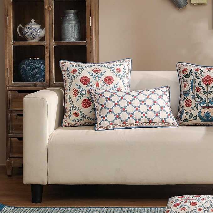 patdrea Designer Throw Pillow Covers, Lumbar Bright Vintage Red Linen - Image 2