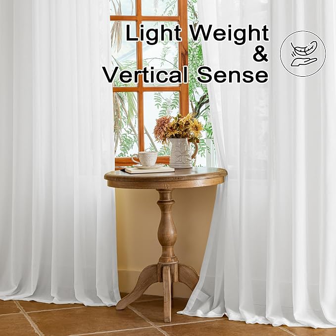 White Pinch Pleat Curtains 63 Inches Long Light Filtering Sheer Curtain Panels - Image 5