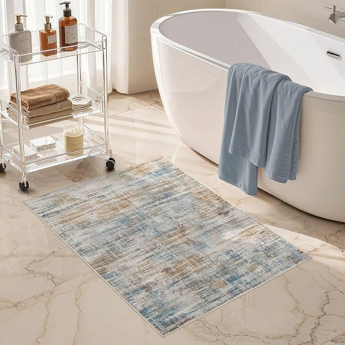 2x3 Entryway Area Rugs: Washable Neutral Abstract Small Rug Door Mat Non-Slip - Image 7
