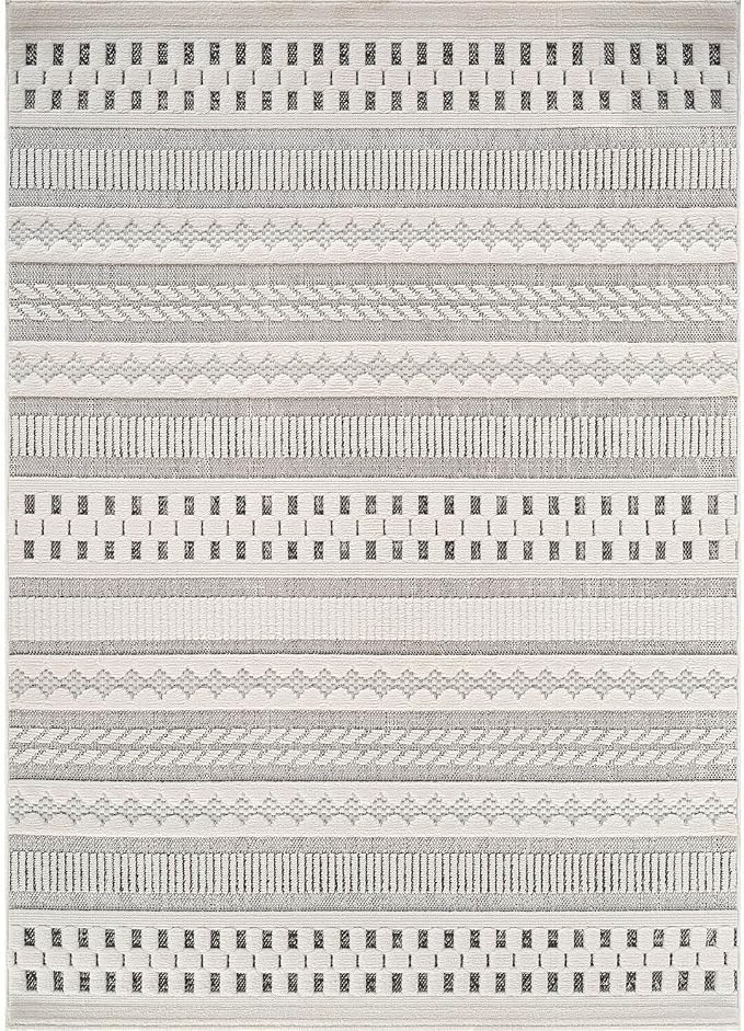 Beverly Rug Micro Loop Area Rug Gray/White 8x10 Geometric Modern Scandinavian - Image 2