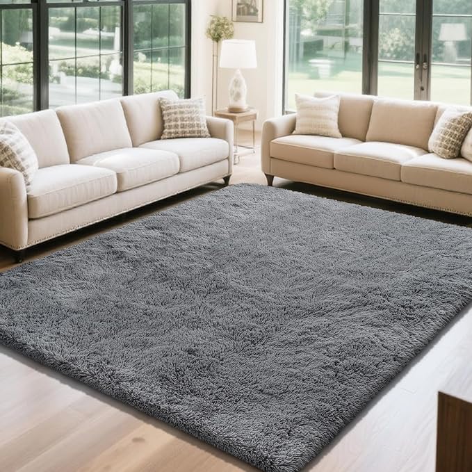 Fluffy Rug Shaggy Area Rug, Dark Grey 10x14 Area Rugs - Image 3
