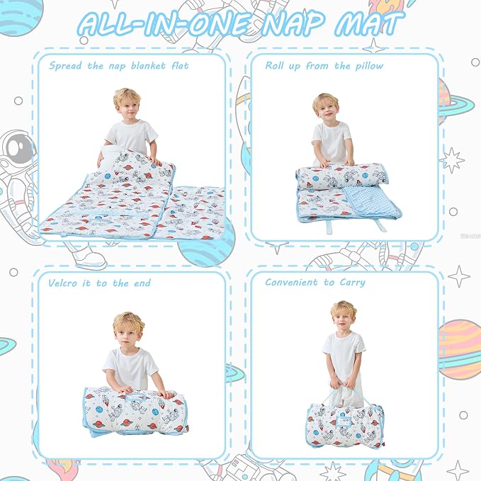 Toddler Nap Mat with Pillow and Blanket, Extra Large Rolled Napping Mats - Image 5
