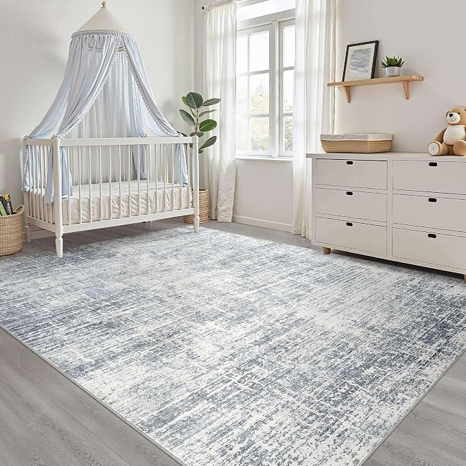 5x8 Area Rug Living Room: Washable Large Neutral Blue Rugs Abstract Soft Modern - Image 8
