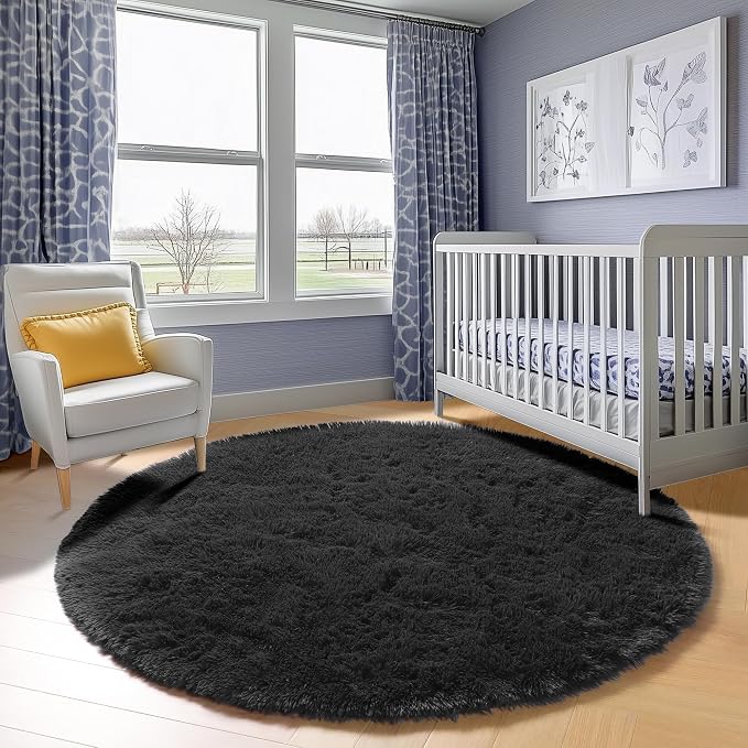 ONASAR Black Round Area Rugs 6ft, Ultra Soft Bedroom Circle Rug - Image 8