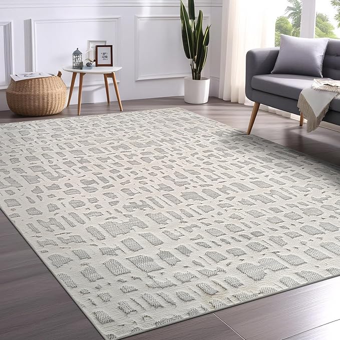 Beverly Rug Micro Loop Area Rug Gray/White 5x7 Abstract Modern Luxury Irregular by BeverlyRug