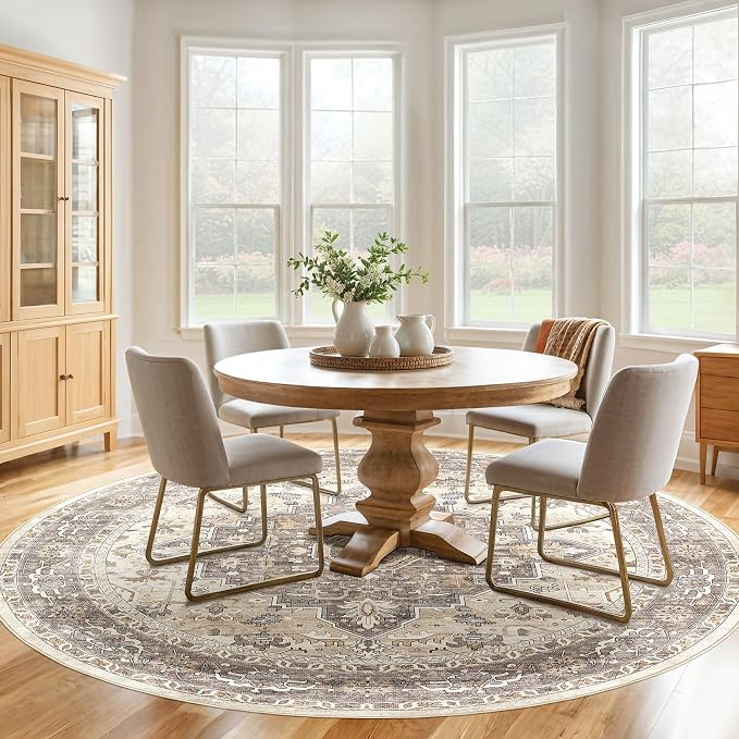 Round Rug Living Room Rugs: 8Ft Washable Boho Neutral Large Circle Soft Indoor - Image 6