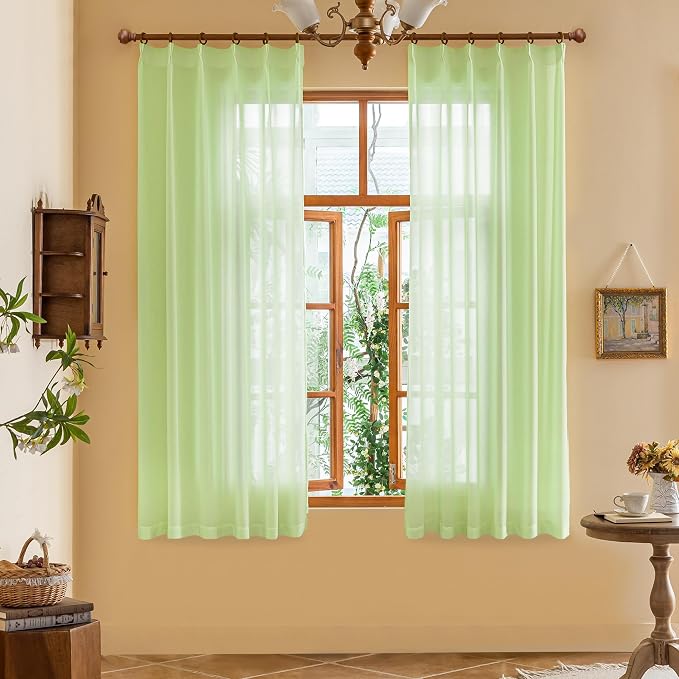MAIHER Green Sheer Pinch Pleat Curtains 63 Inches Long by MAIHER