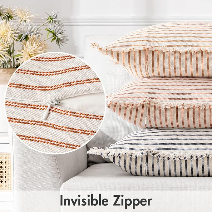 MIULEE Pack of 2 Rust Pillow Covers 22x22 Inch Striped Farmhouse Couch Throw - Image 4
