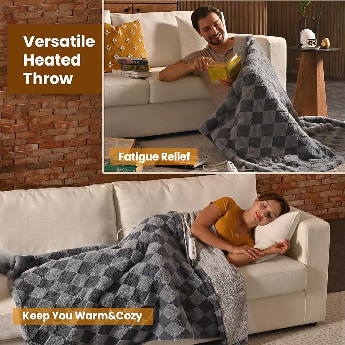 Bearhug Heated Throw Blanket 50" × 60", Electric Blanket Gray Teddy Faux Fur & - Image 5