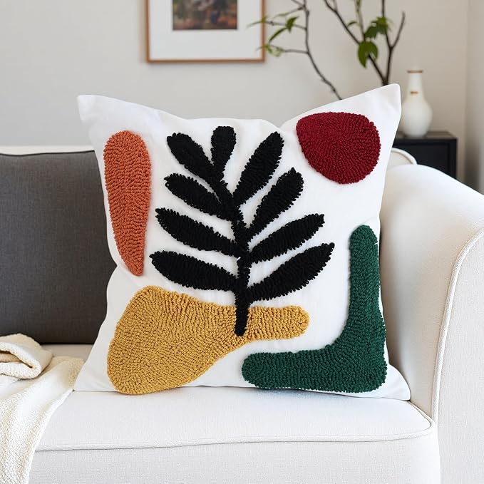 Boho Accent Pillow Covers 18x18- Tufted Abstract Modern Square Throw Pillow by QoBeximPillowCover