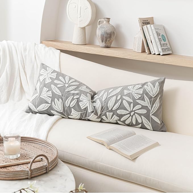 BlissBlush Grey Velvet Decorative Long Lumbar Pillow Cover 14x36, Light Gray - Image 4