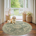 jinchan Round Rug 5ft Area Rugs Vintage Floral Distressed Design Machine by JINCHAN