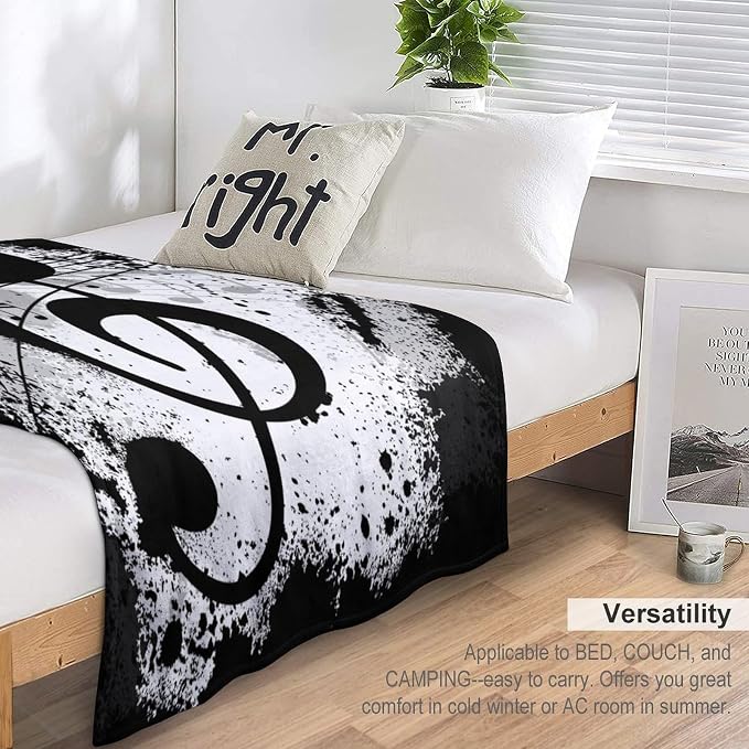Music Blanket Black White Abstract Music Note Art Print Soft Cozy Lightweight - Image 3