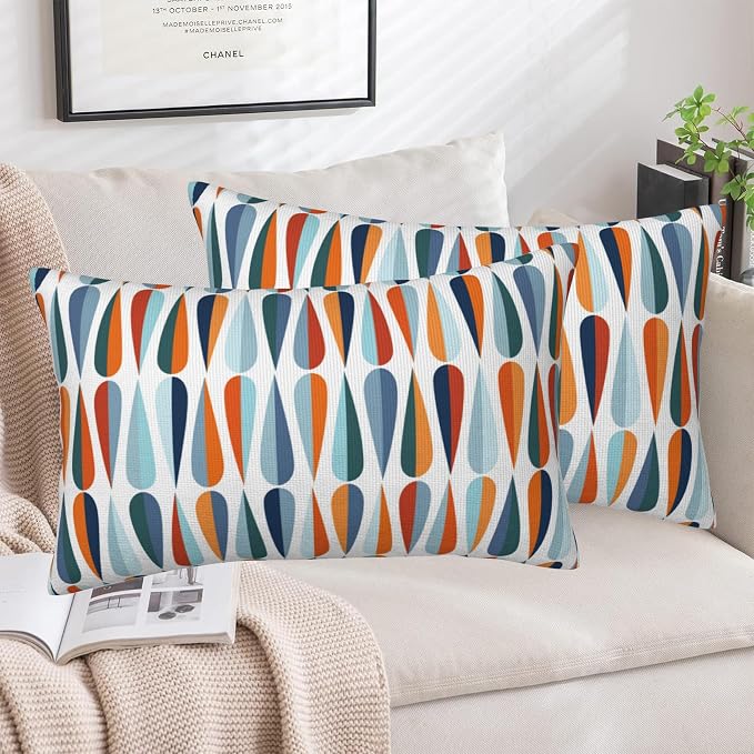 Mid-Century Drop Shapes Throw Pillow Cover Case Modern Retro Style Throw - Image 5