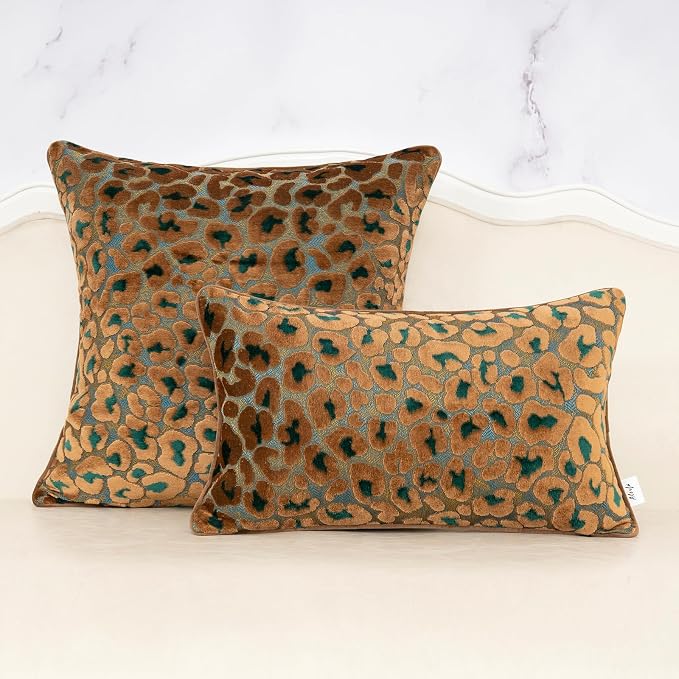 Alerfa Green Brown Floral Throw Pillow Cover 18 x 18 Inch Cut Velvet Sqaure - Image 3