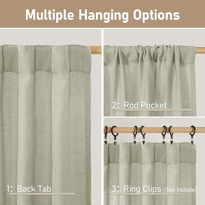 LAMIT Sage Grey Semi Sheer Linen Curtains 45 Inches Long 2 Panels, Light - Image 3