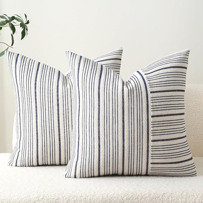 DWR Striped 3D Textured Weave Throw Pillow Covers 18x18 Set of 2, Polyester by DWR